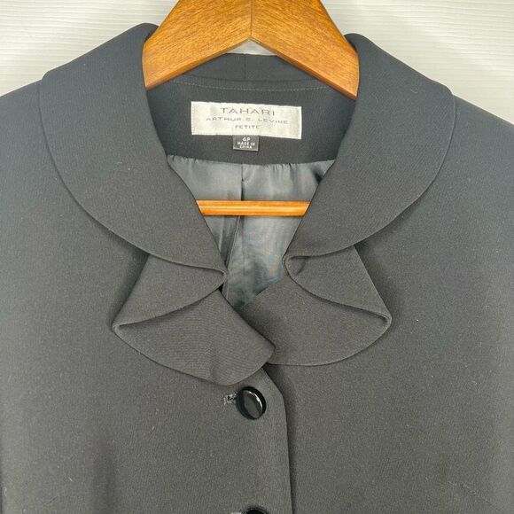Tahari Arthur S Levine Women's Black Ruffle Collar Button Front Blazer Jacket 4P - Picture 3 of 13